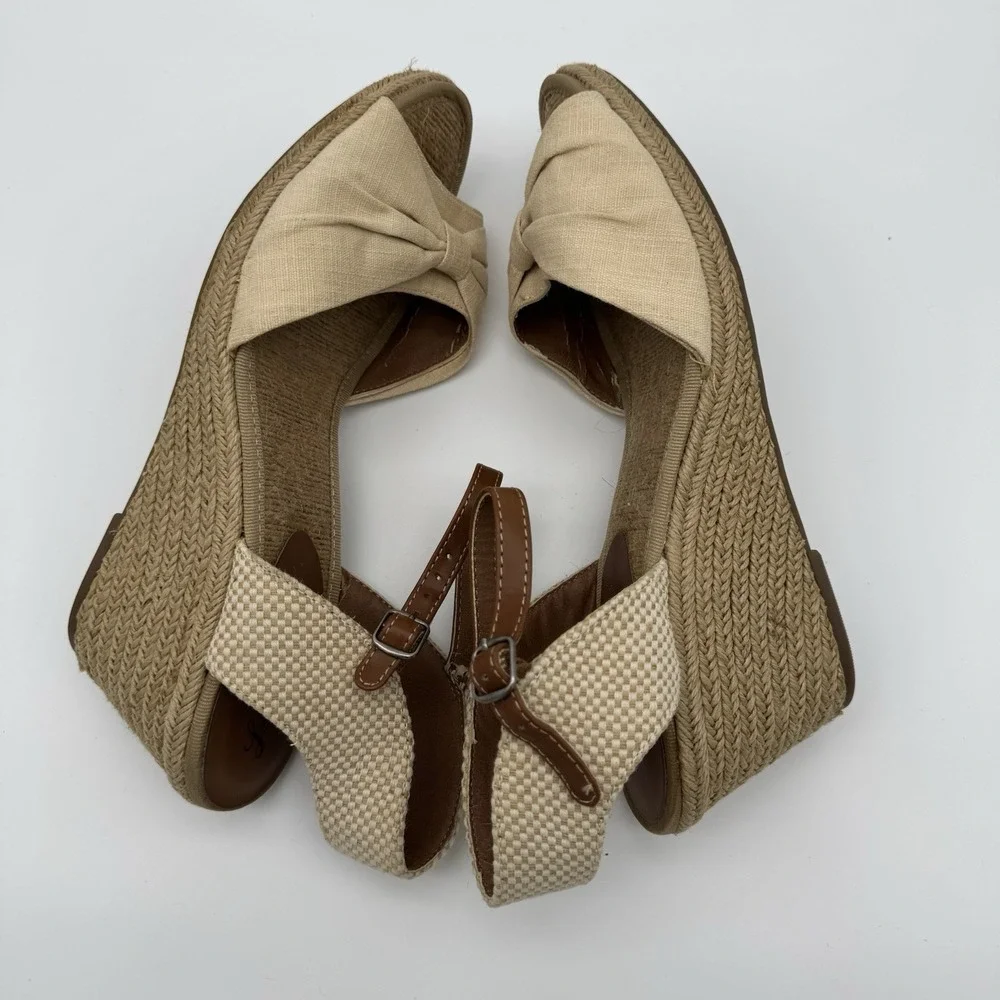 Lucky Brand Kavala Espadrille Jute Wedge Sandals Cream‎ Bow Womens Size 10 B